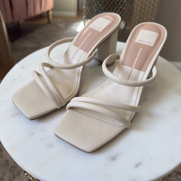 Dolce Vita Shoes - Dolce Vita Women's Cream Square Toe Block Heel Strappy Sandals